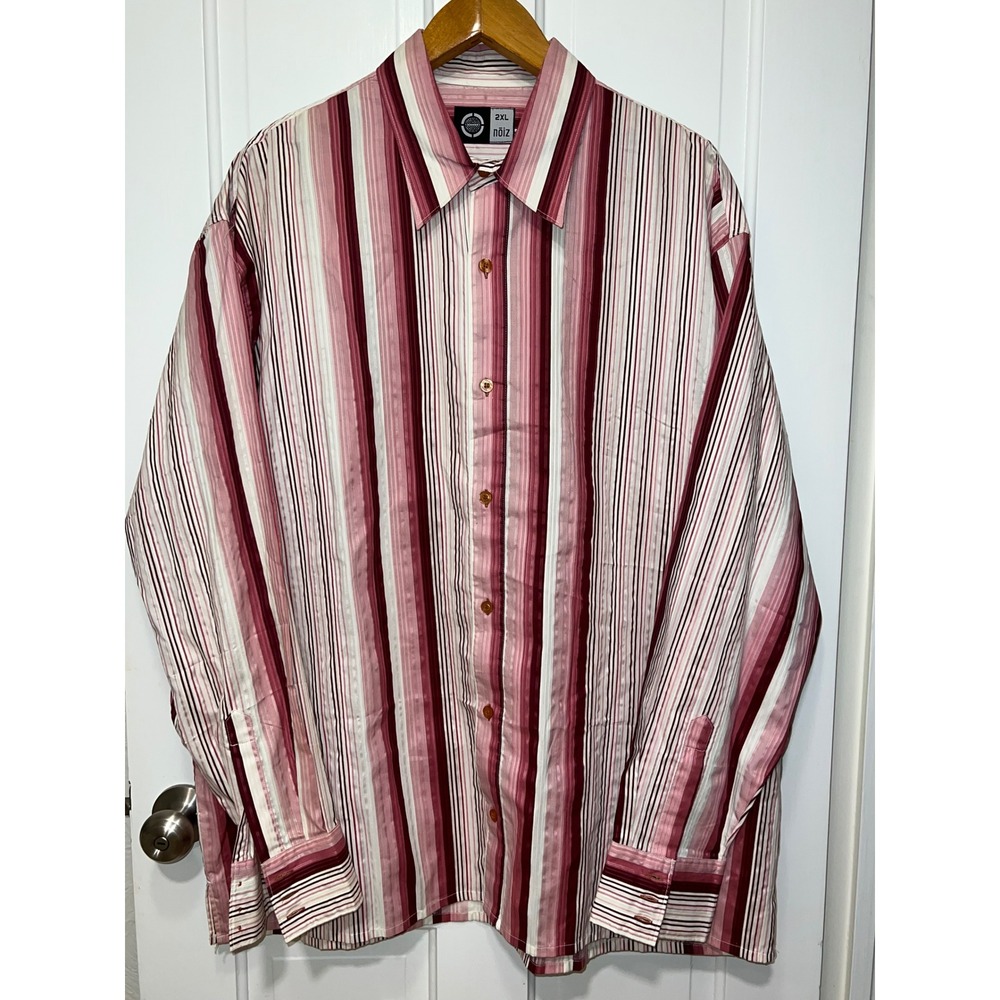 Noiz Mens 2XL Pink Burgundy Striped Long Sleeve Button Down Cotton Shirt